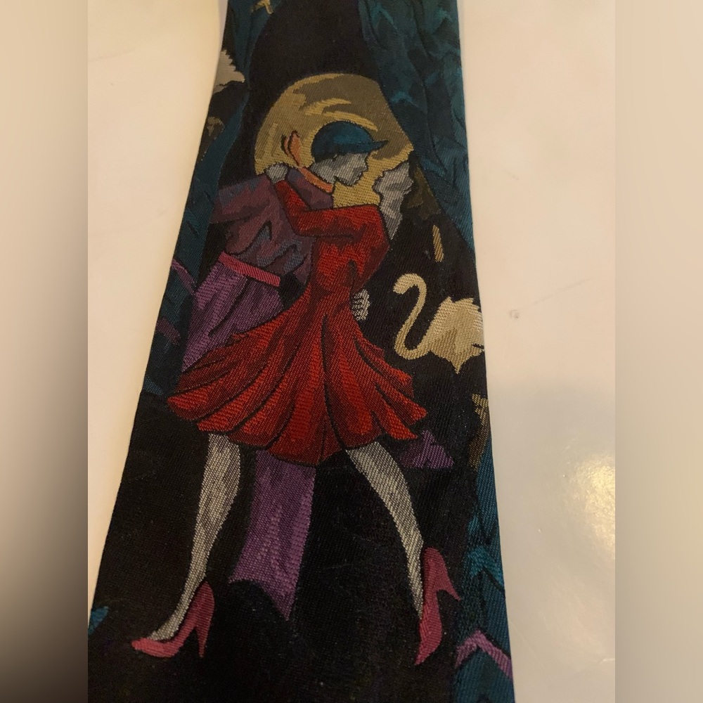 Vintage Martin Wong Napa CA Silk Tie Dancing Couple Design Art Deco Novelty